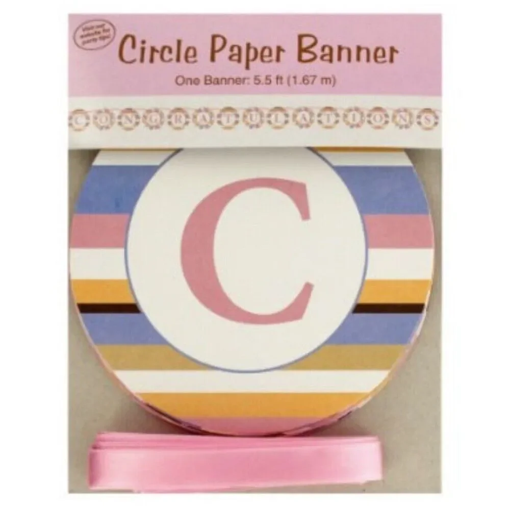 5.5' ft CONGRATULATIONS Ribbon Circle Banner pastel stripes baby bridal shower‎